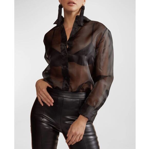 $11SALE!!! ck Calvin Klein Silk Black Sheer Blouse Size 8 - Picture 1 of 9